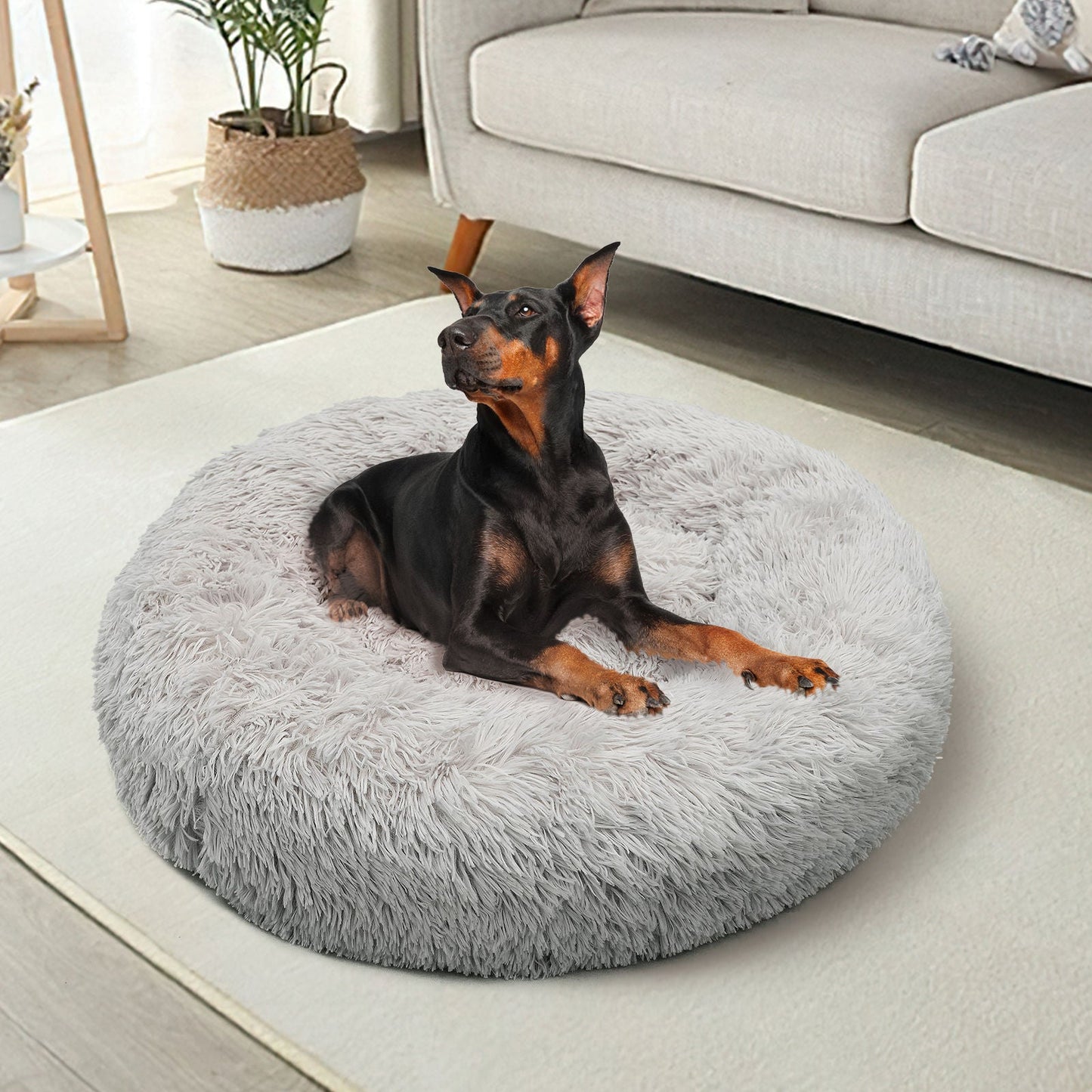 Pet Dog Bed Bedding Warm Plush Round Comfortable Dog Nest Light Grey Large 90cm Large - Pet And Farm 