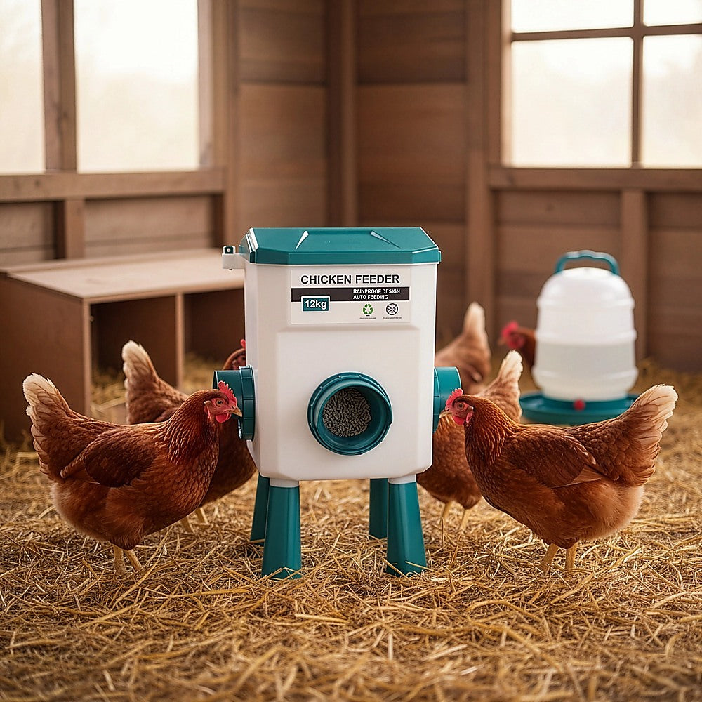 Chicken Feeder Water Food Treadle Poultry Feeding 12KG Large Capacity 11L - Pet And Farm 