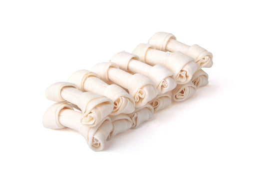 White Rawhide Knotted Bones 10cm 25Pk - Pet And Farm 