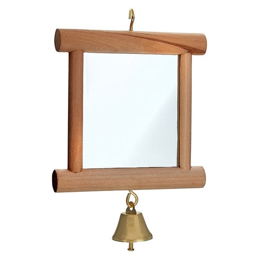 Wooden Framed Mirror With Bell Bird Toy - Pet And Farm