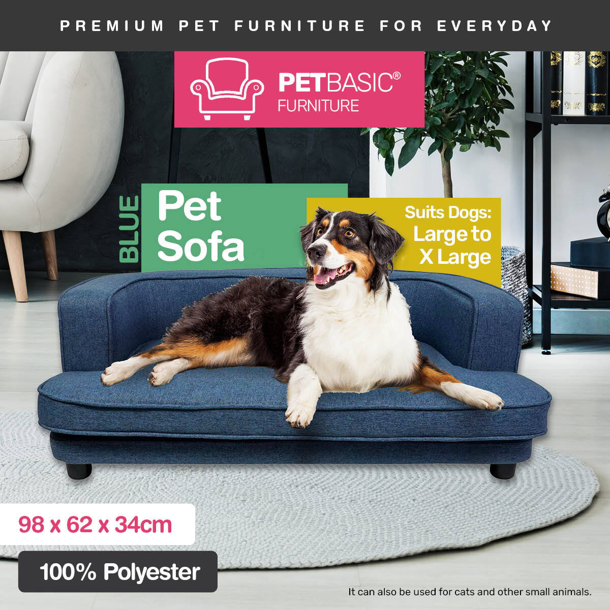 Pet Basic Pet Sofa Bed Stylish Luxurious Sturdy Washable Fabric Blue 98cm - Pet And Farm 