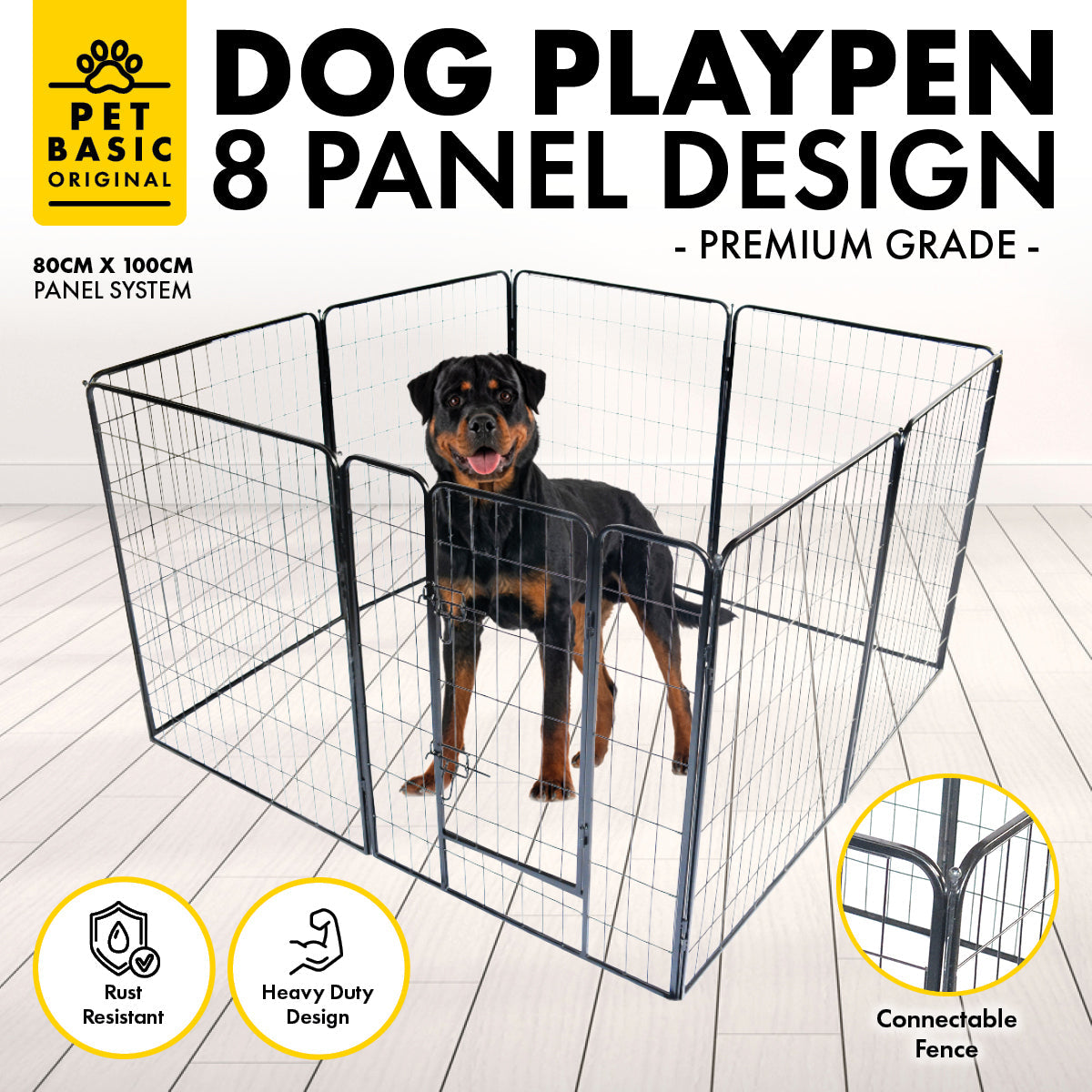 Pet Basic 8 Panel Pet Playpen Exercise Enclosure Cage Puppy Dog 80cm x 100cm - Pet And Farm 