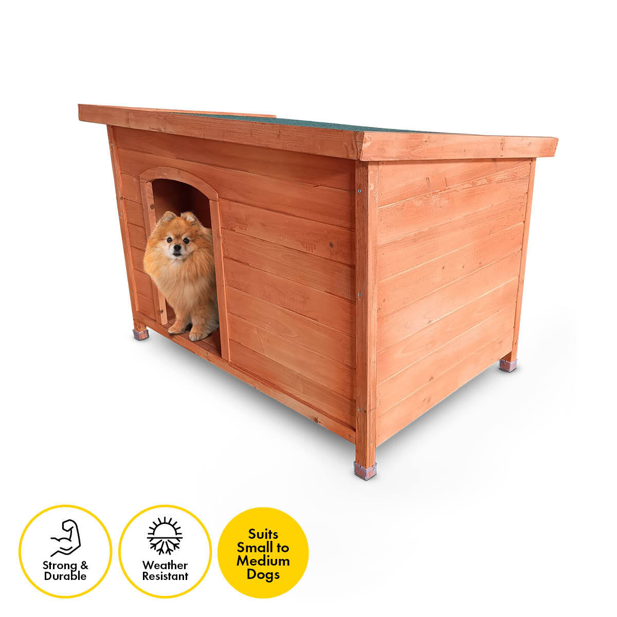 Pet Basic Dog Kennel Weather Resistant Timber Elevated Lift Top Roof 116cm - Pet And Farm 