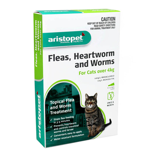 Aristopet Fleas, Heartworm & Worms Spot-on Treatment for Cats over 4kg 6's - Pet And Farm