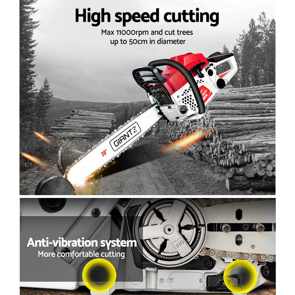 Giantz 62CC Commercial Petrol Chainsaw - Red & White - Pet And Farm 