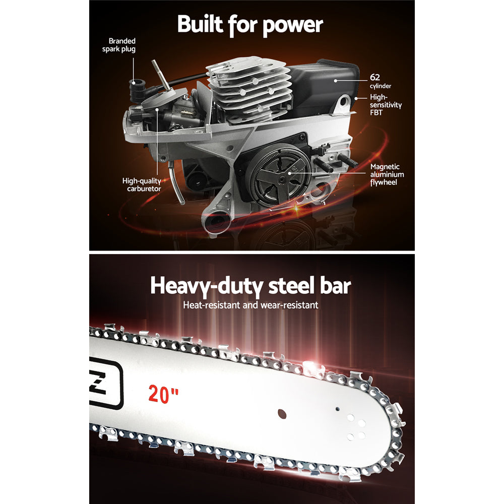 Giantz 62CC Chainsaw Commercial Petrol 20" Bar E-Start 20 Bar Pruning Chain Saw - Pet And Farm 