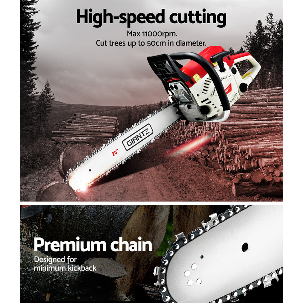 Giantz 62CC Chainsaw Commercial Petrol 20" Bar E-Start 20 Bar Pruning Chain Saw - Pet And Farm 