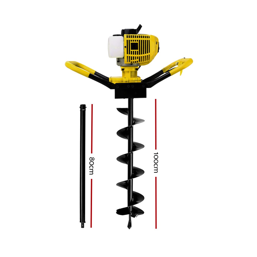 Giantz 80CC Petrol Post Hole Digger Auger Bits Drill Borer Fence Extension - Pet And Farm 