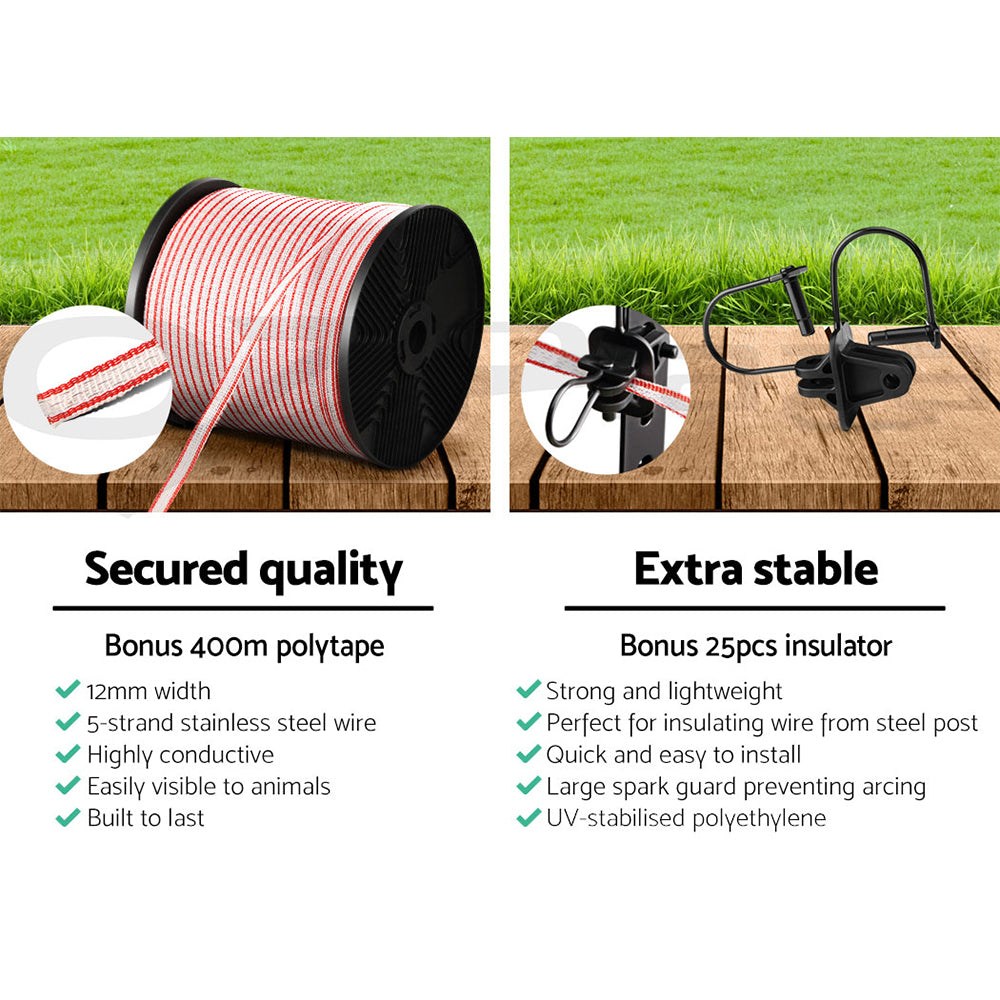 Giantz Electric Fence Wire 400M Tape Fencing Roll Energiser Poly Stainless Steel - Pet And Farm 