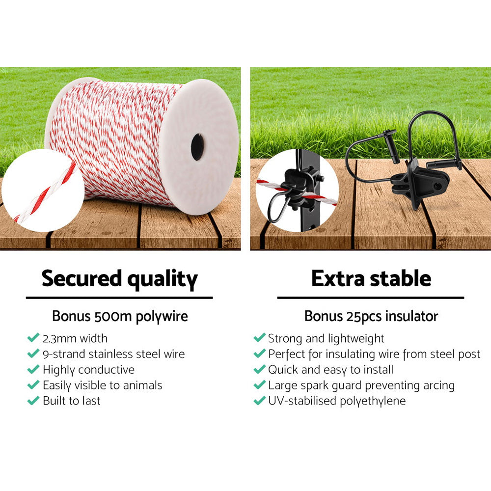 Giantz Electric Fence Wire 500M Fencing Roll Energiser Poly Stainless Steel - Pet And Farm 