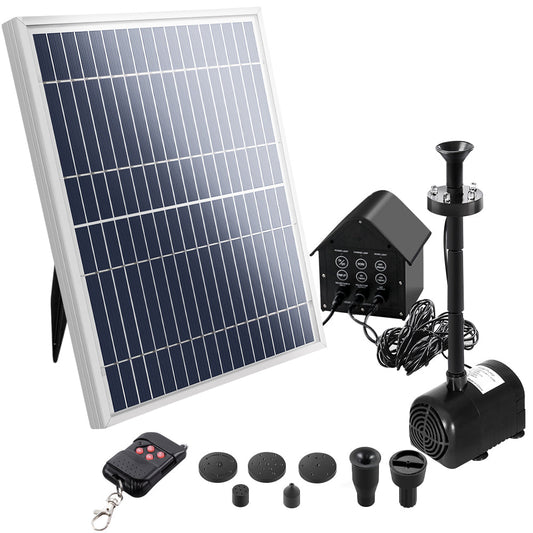 Solar Pond Pump with Battery Powered Submersible Kit LED Light & Remote 8.8 FT - Pet And Farm