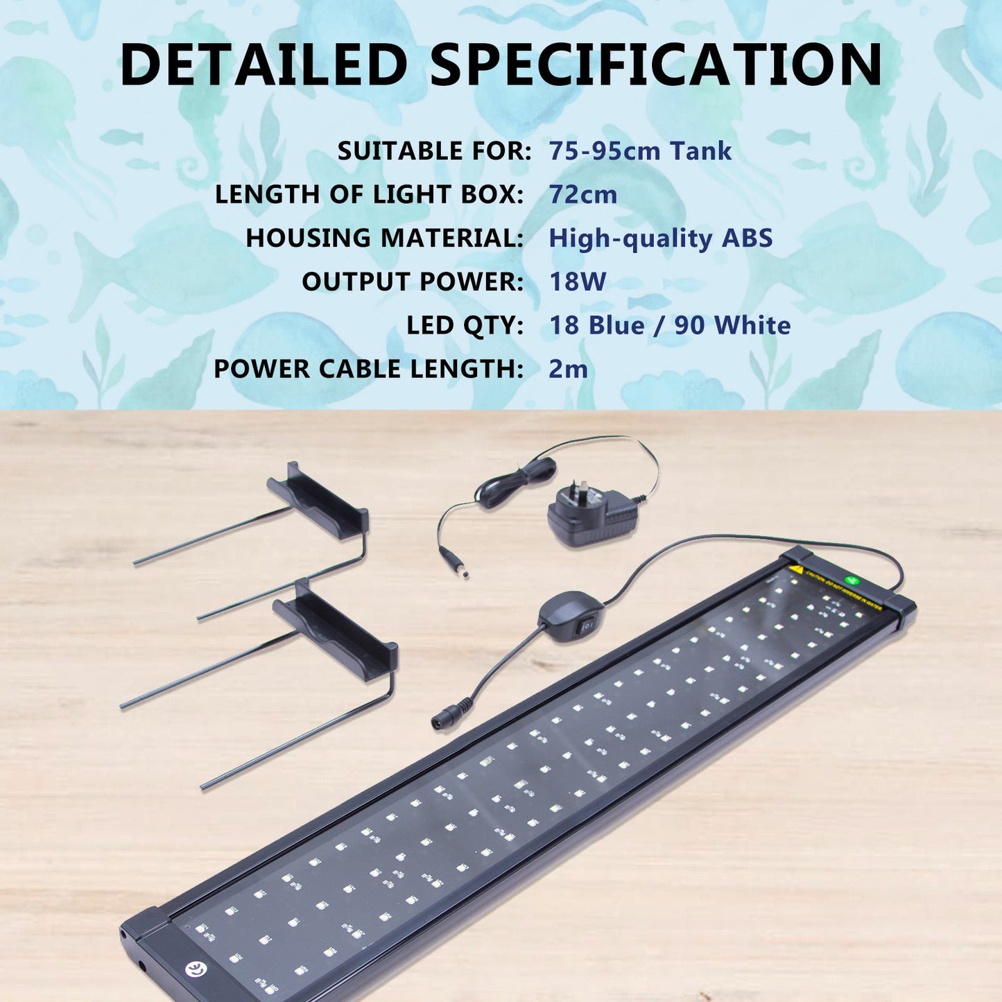 Dynamic Power 18W Aquarium Blue White LED Light for Tank 75-95cm - Pet And Farm 