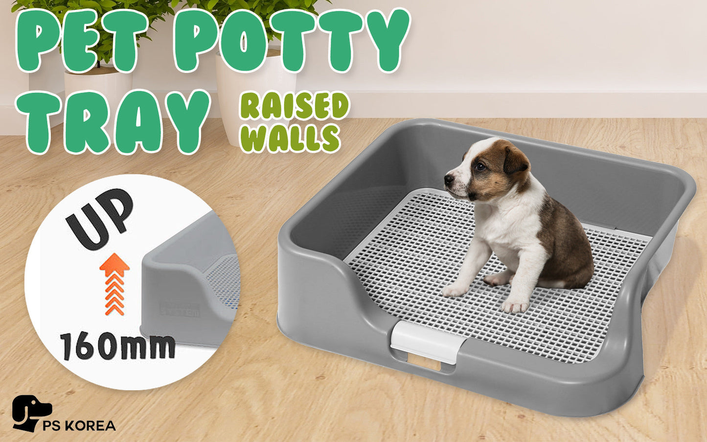 PS KOREA Grey Dog Pet Potty Tray Training Toilet Raised Walls T1 - Pet And Farm 