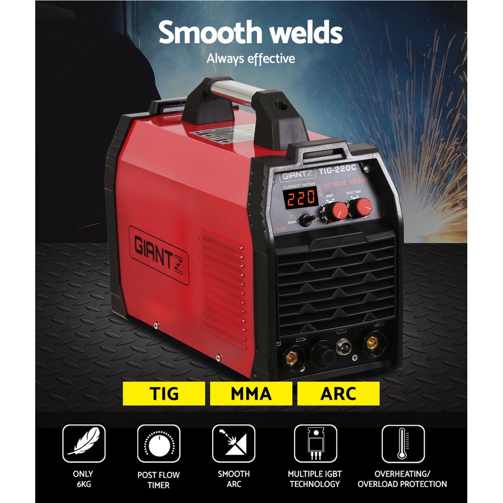 Giantz 220 Amp Inverter Welder TIG MMA ARC DC Gas Welding Machine Stick Portable - Pet And Farm 