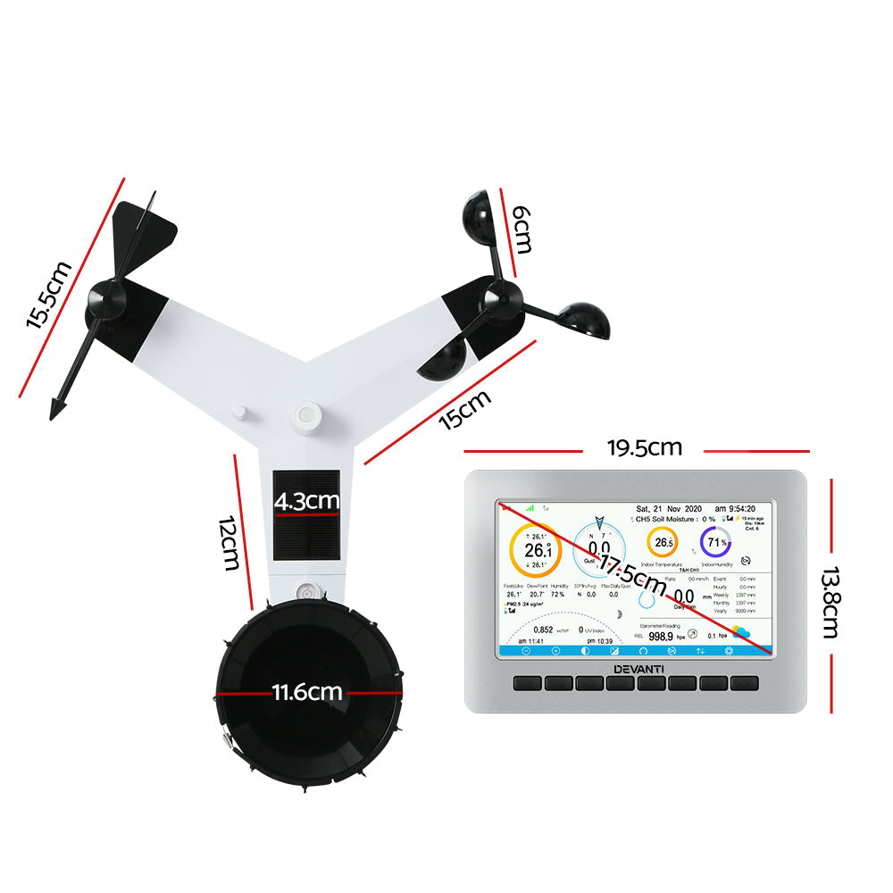 Devanti Weather Station Indoor Outdoor Wireless WiFi Rain Gauge Anemometer Solar - Pet And Farm 
