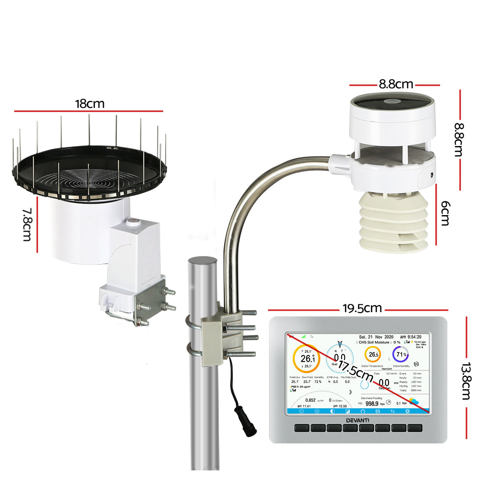 Devanti Weather Station Ultrasonic Anemometer Outdoor WiFi Rain Gauge Solar - Pet And Farm 